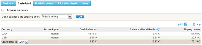 bmo investorline negative cash balance